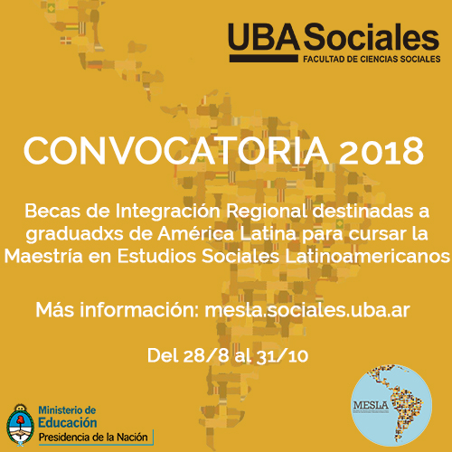 Becas de Integración Regional destinadas a Graduadxs de América Latina para cursar la Maestría en Estudios Sociales Latinoamericanos